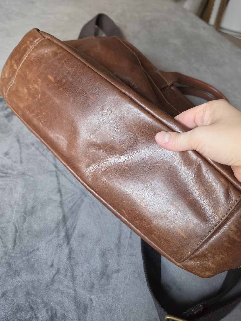 Fossil Cognac Brown Leather Briefcase with Front Pockets - Picture 5 of 6